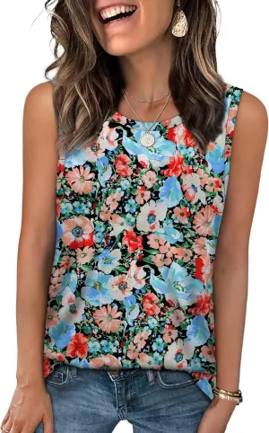 WEESO Womens Tank Tops Loose Fit Summer Fashion Shirts Sleeveless Tops Round Neck