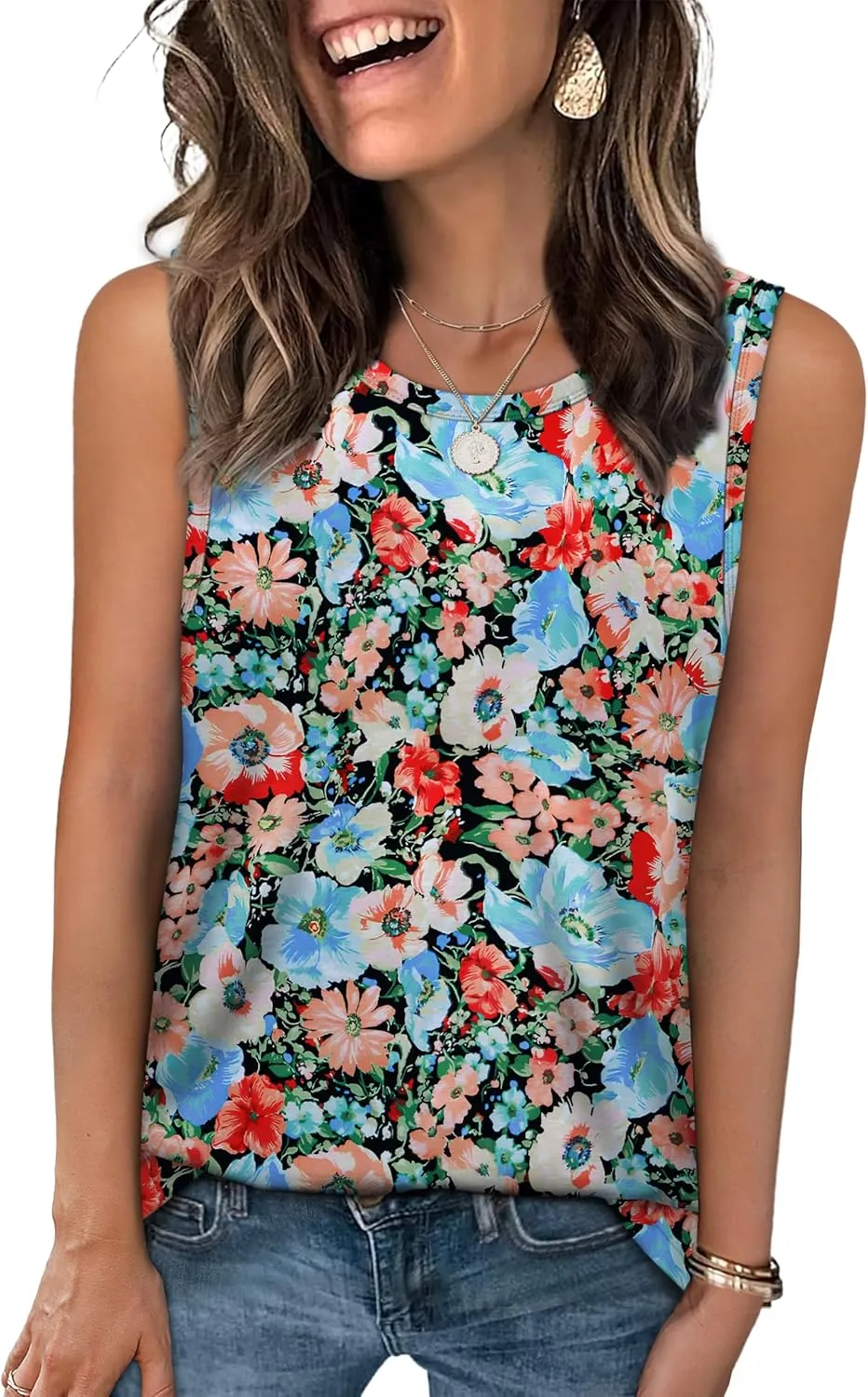 WEESO Womens Tank Tops Loose Fit Summer Fashion Shirts Sleeveless Tops Round Neck