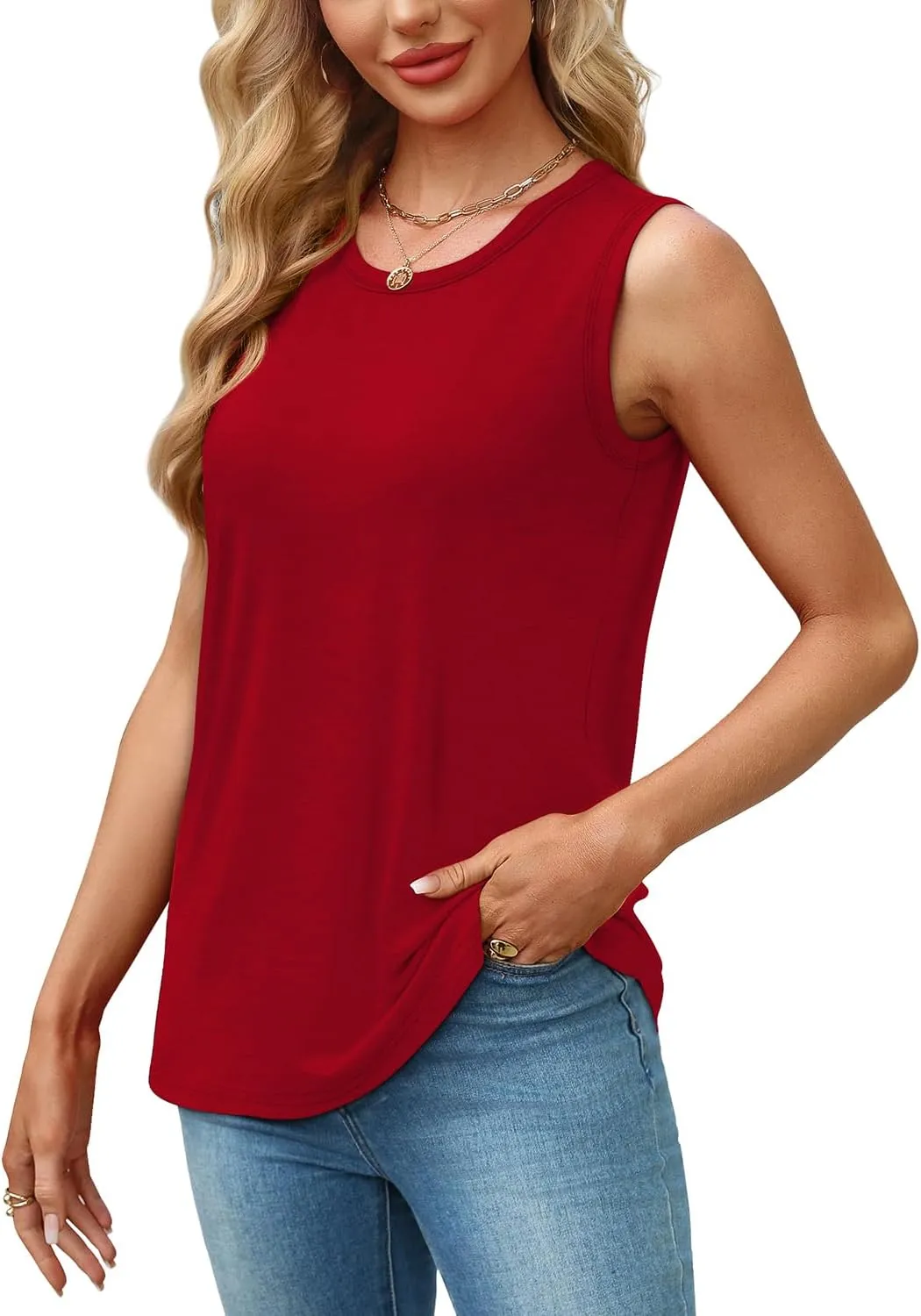 WEESO Womens Tank Tops Loose Fit Summer Fashion Shirts Sleeveless Tops Round Neck