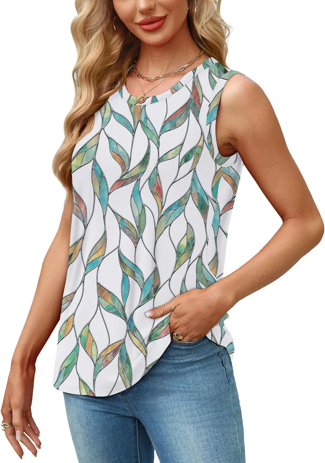 WEESO Womens Tank Tops Loose Fit Summer Fashion Shirts Sleeveless Tops Round Neck