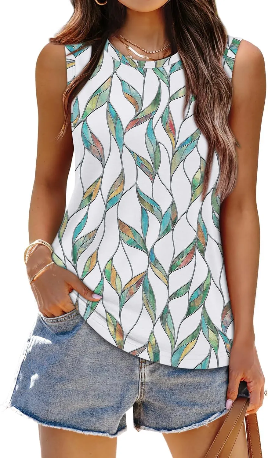 WEESO Womens Tank Tops Loose Fit Summer Fashion Shirts Sleeveless Tops Round Neck