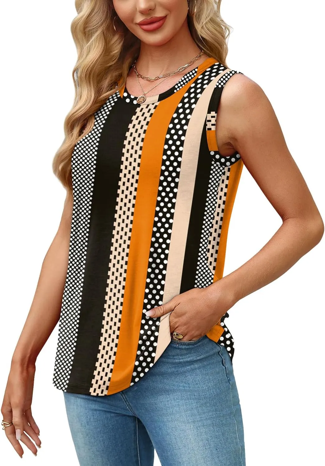 WEESO Womens Tank Tops Loose Fit Summer Fashion Shirts Sleeveless Tops Round Neck
