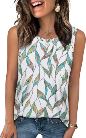 WEESO Womens Tank Tops Loose Fit Summer Fashion Shirts Sleeveless Tops Round Neck
