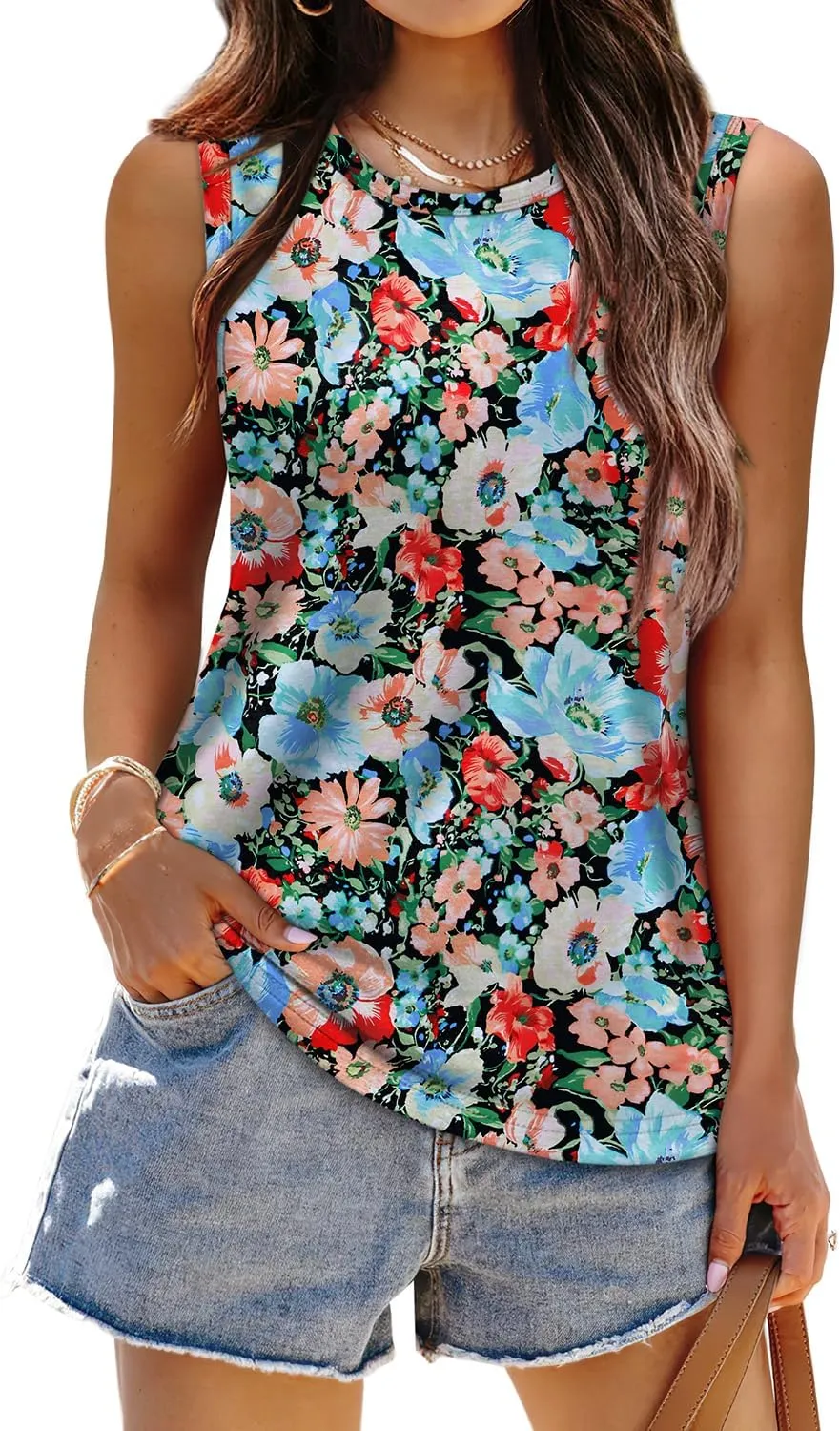 WEESO Womens Tank Tops Loose Fit Summer Fashion Shirts Sleeveless Tops Round Neck