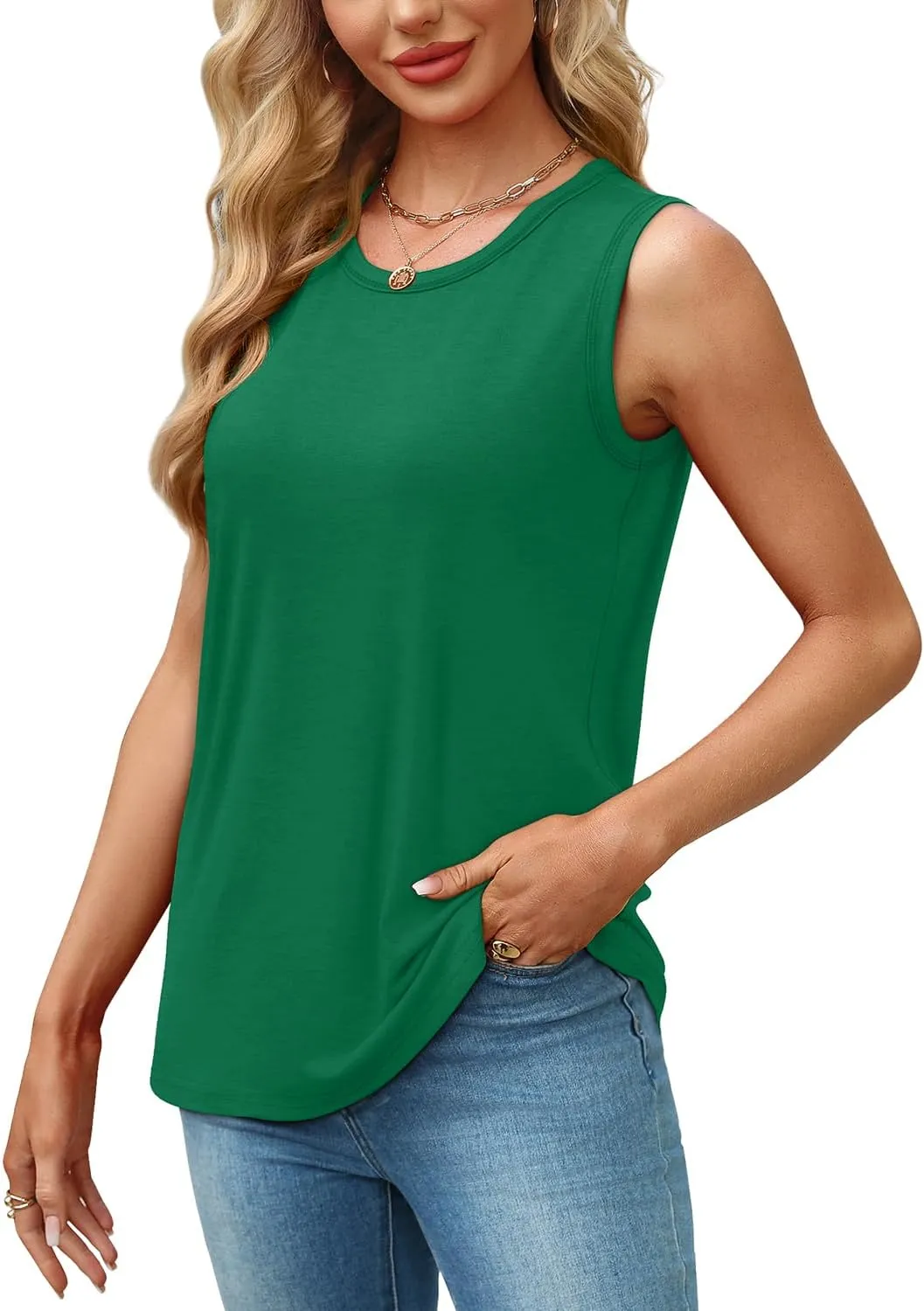 WEESO Womens Tank Tops Loose Fit Summer Fashion Shirts Sleeveless Tops Round Neck