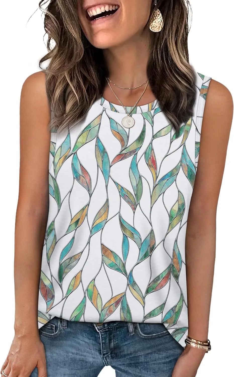 WEESO Womens Tank Tops Loose Fit Summer Fashion Shirts Sleeveless Tops Round Neck