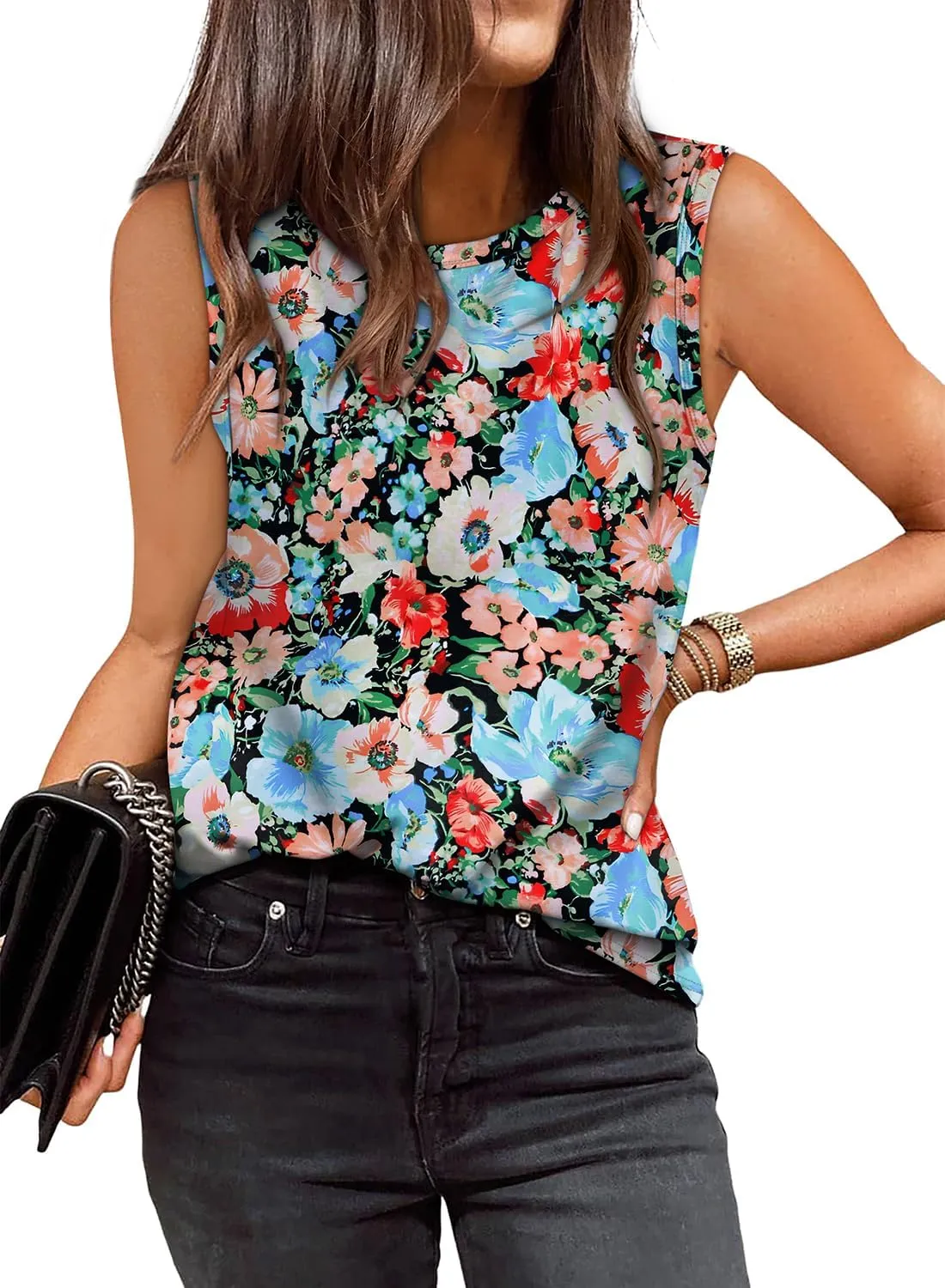 WEESO Womens Tank Tops Loose Fit Summer Fashion Shirts Sleeveless Tops Round Neck