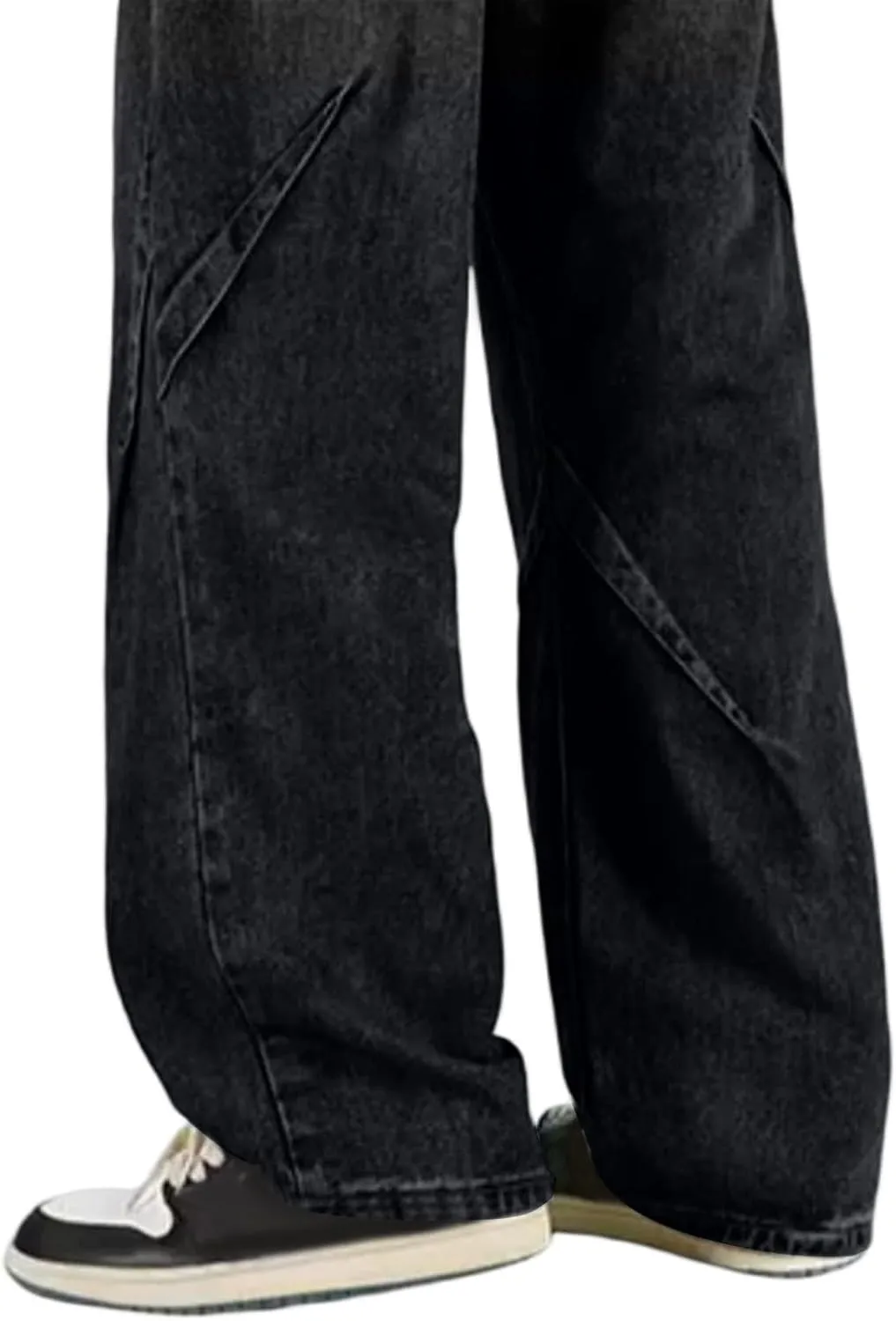 WENKOMG1 Oversized Jeans for Men Straight Leg Loose Fit Patchwork Denim Pants Washed Baggy Style Streetwear