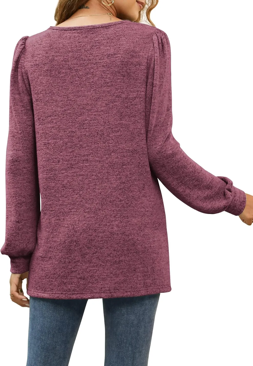 WIHOLL Tunic Tops for Women Loose Fit Long Sleeve Shirts Square Neck Tops