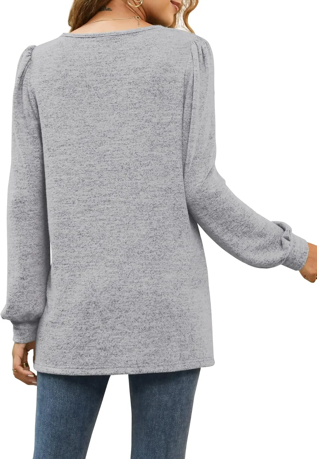 WIHOLL Tunic Tops for Women Loose Fit Long Sleeve Shirts Square Neck Tops