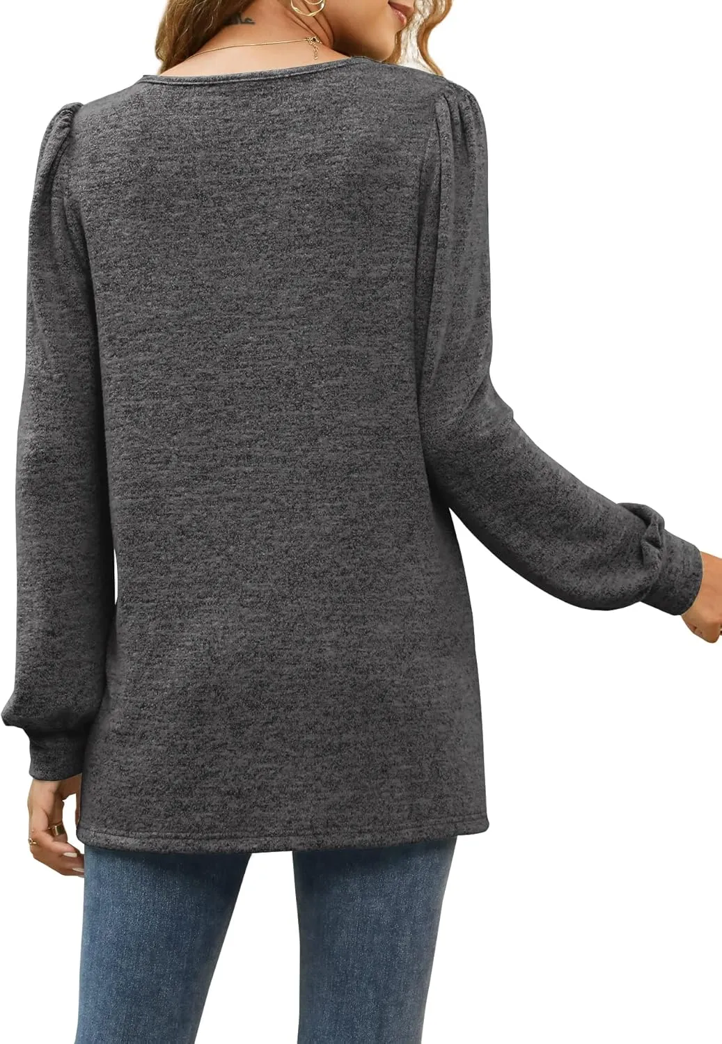 WIHOLL Tunic Tops for Women Loose Fit Long Sleeve Shirts Square Neck Tops
