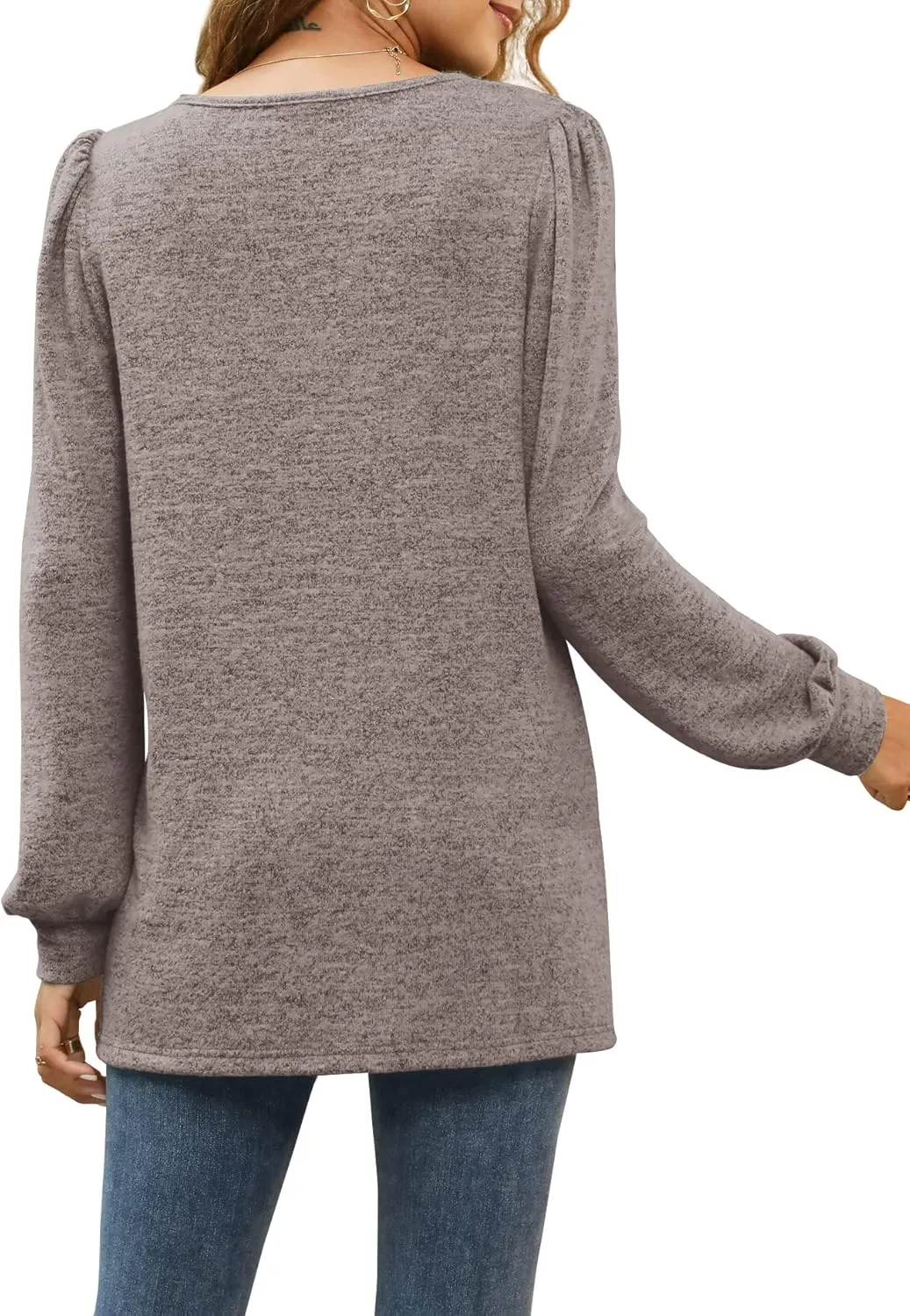 WIHOLL Tunic Tops for Women Loose Fit Long Sleeve Shirts Square Neck Tops