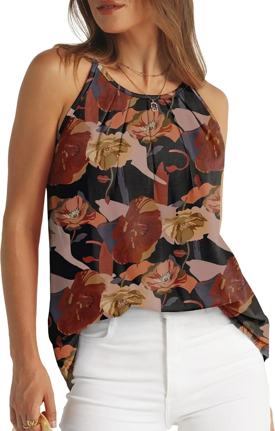 WIHOLL Womens Pleated Tank Tops Spaghetti Strap Camisole Halter Tops Curved Hem Fashion 2025