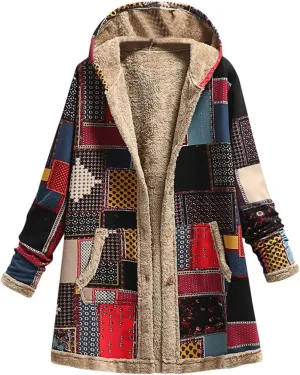 Winter Coats for Women Cotton And Linen Printing Hoodies Fall Winter Fleece Jacket Casual Hooded Sweatshirts Thick