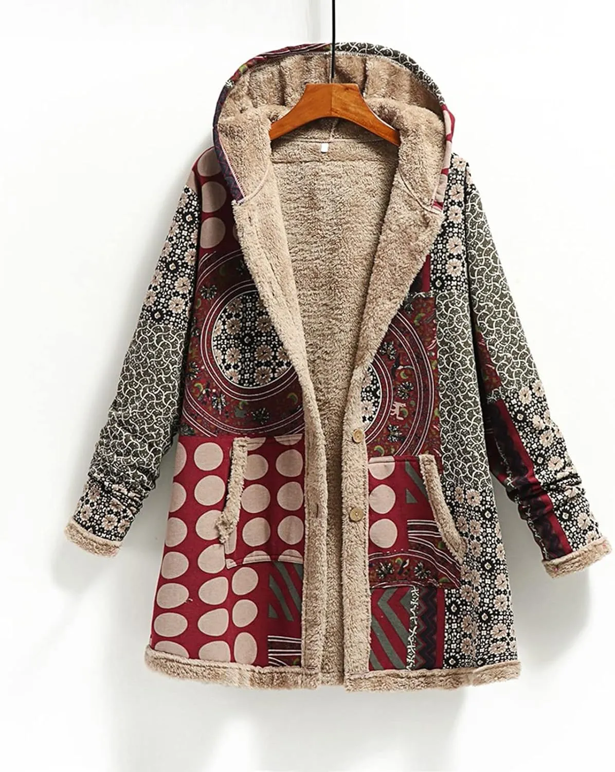 Winter Coats for Women Cotton And Linen Printing Hoodies Fall Winter Fleece Jacket Casual Hooded Sweatshirts Thick