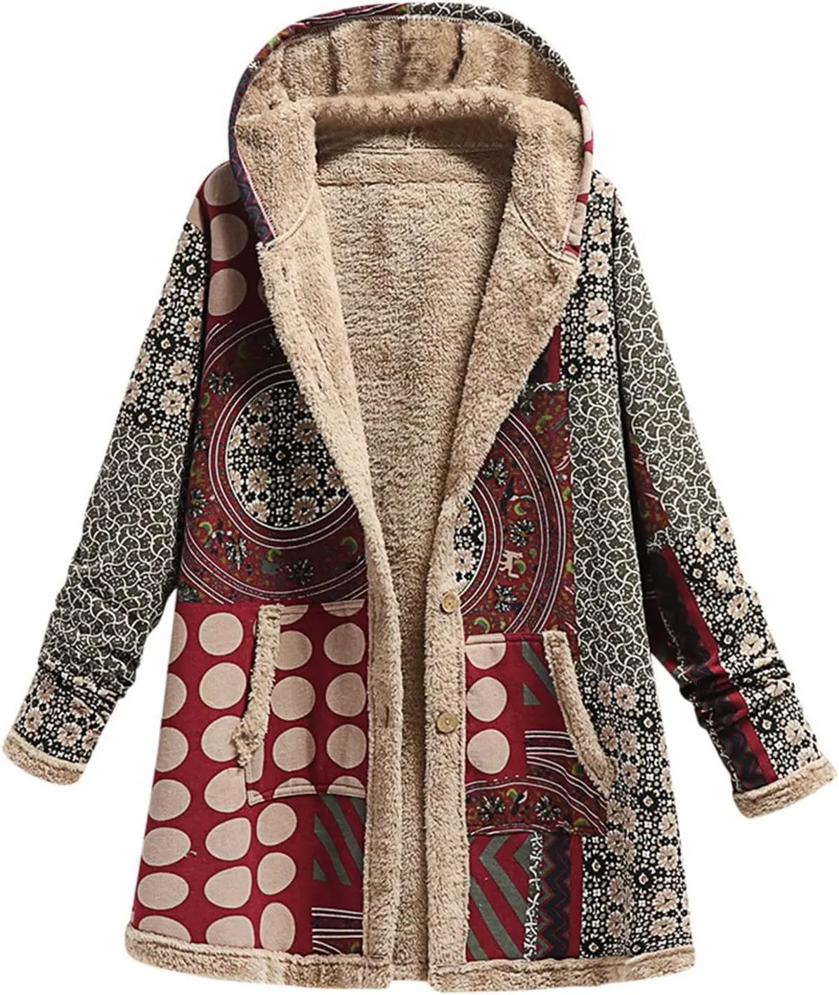 Winter Coats for Women Cotton And Linen Printing Hoodies Fall Winter Fleece Jacket Casual Hooded Sweatshirts Thick
