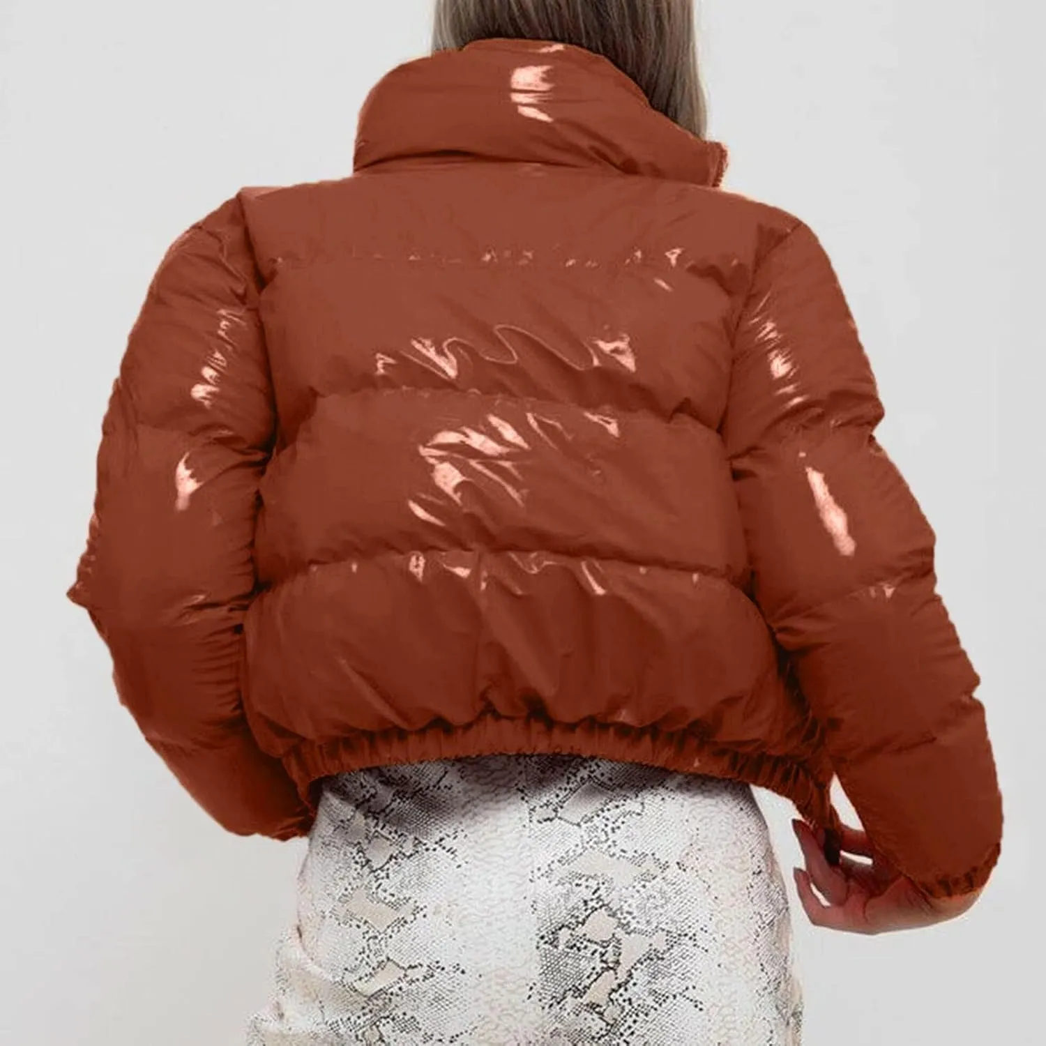 Winter Coats for Women Fashion Cropped Solid Puffer Jacket Thicken Warm Long Sleeve Padded Coat 2024 Quilted Outwear