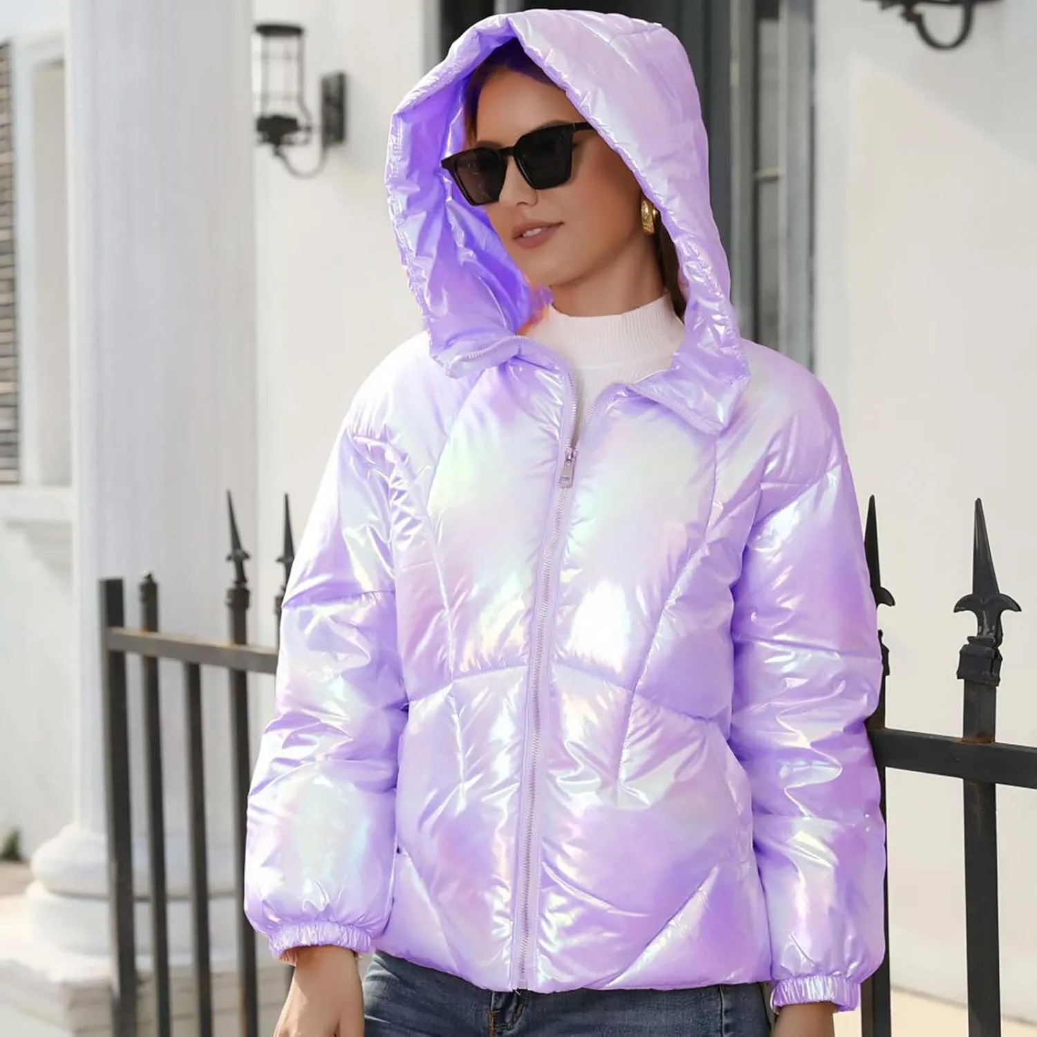 Winter Coats For Women Light Down Zipper Puffer Jacket Plus Size Long Sleeve Warm Parka With Pocket