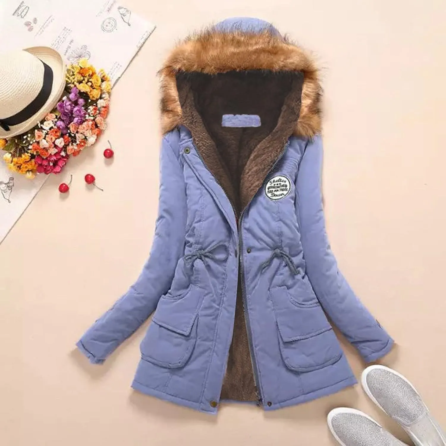 Winter Warm Sherpa Lined Coats Jackets for Women Plus Size Fuzzy Hooded Coats Parka Faux Fur Long Pea Coat Outerwear