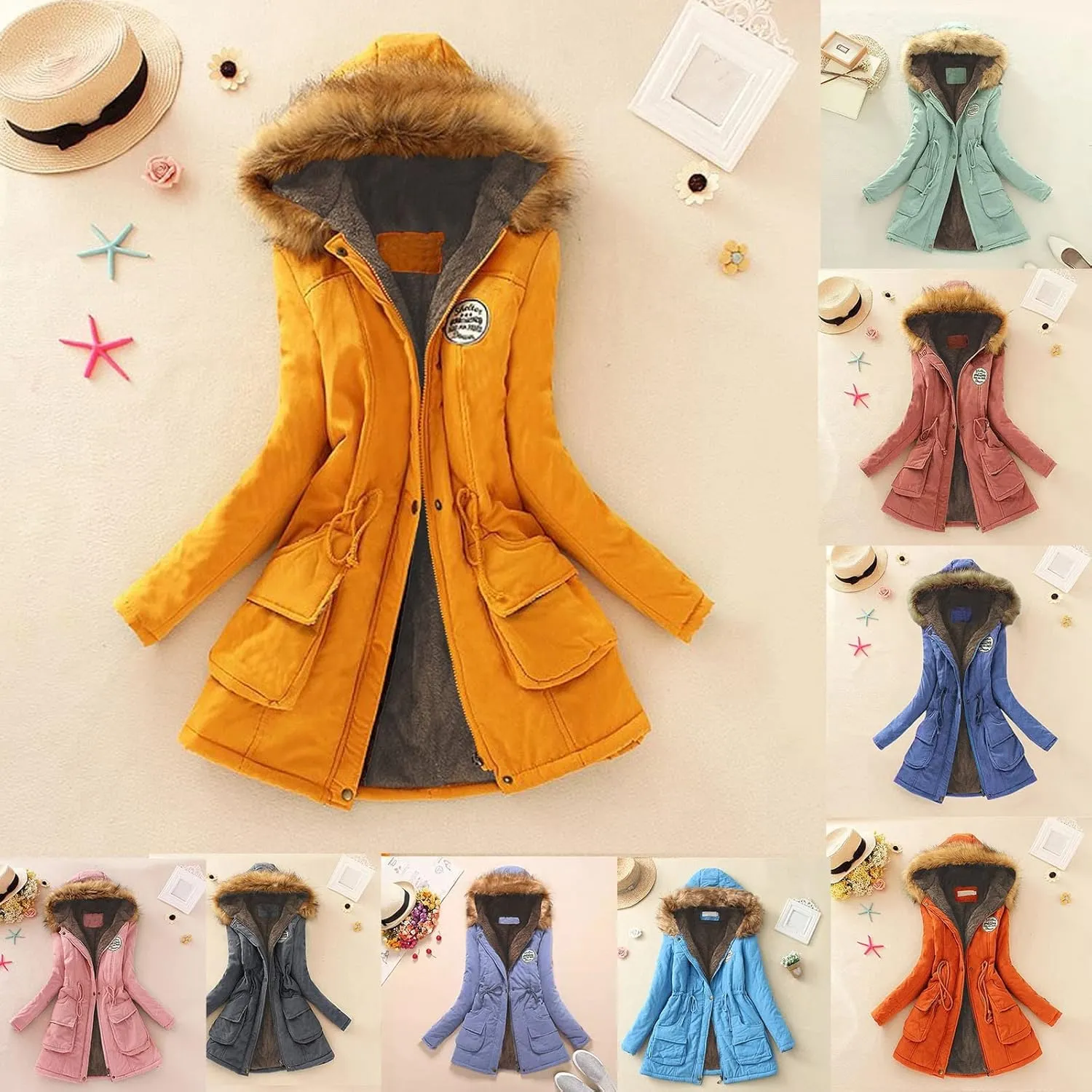 Winter Warm Sherpa Lined Coats Jackets for Women Plus Size Fuzzy Hooded Coats Parka Faux Fur Long Pea Coat Outerwear