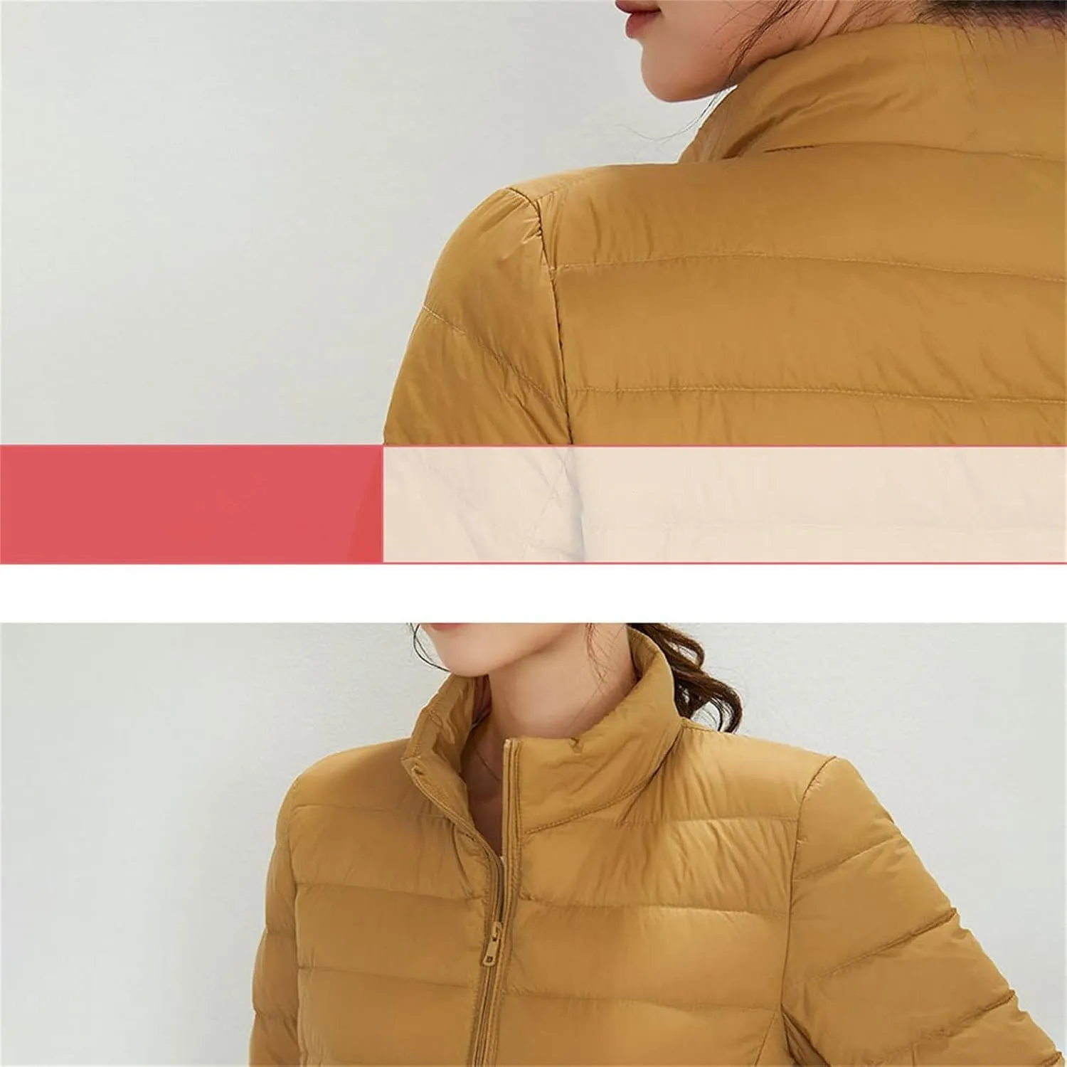 Woman Winter Coat Light Down Zipper Puffer Jacket Plus Size Long Sleeve Lightweight Coat With Pocket