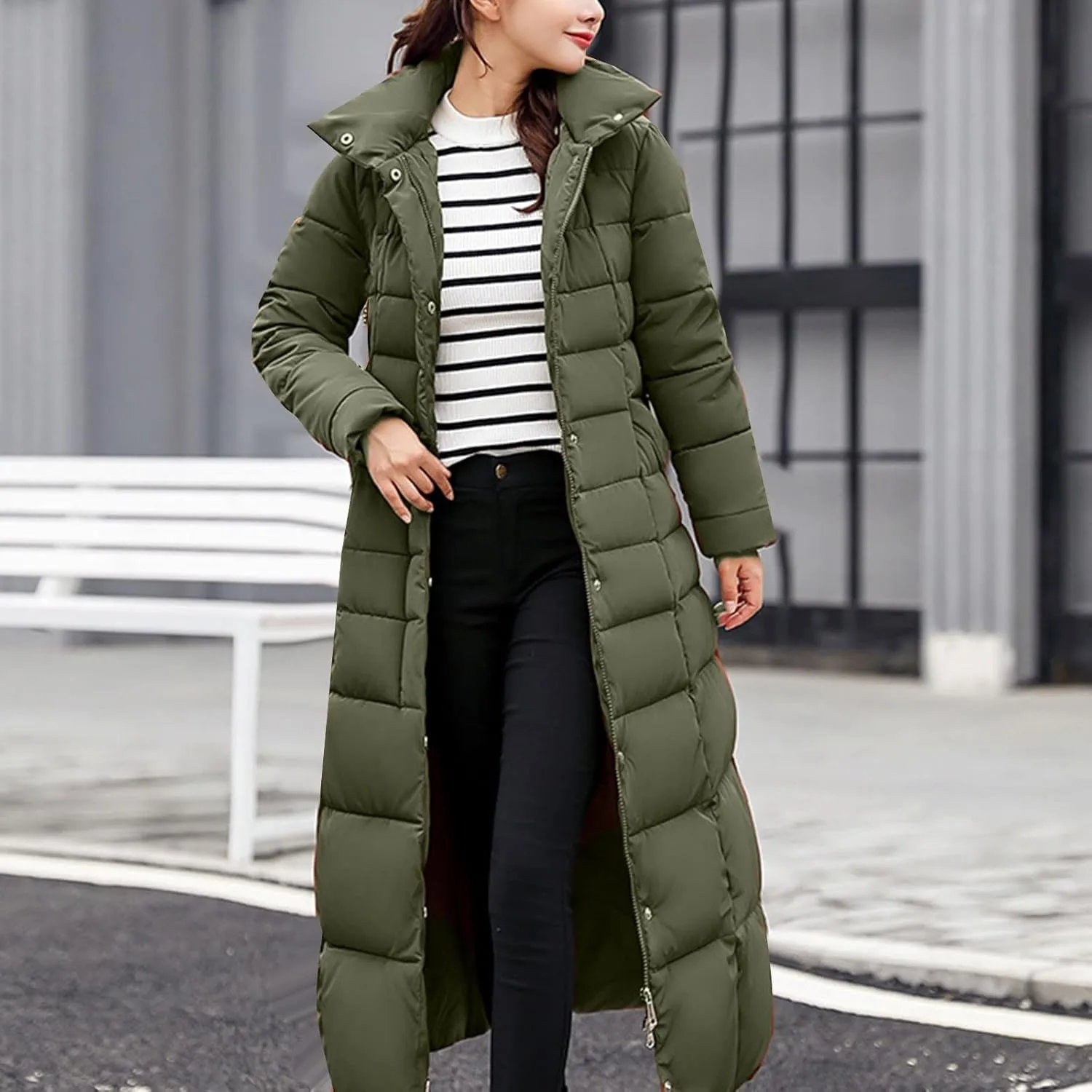 Woman Winter Coat Warm Full Zip Puffer Jacket Oversized Long Sleeve Packable Down Pullover Outwear With Pocket