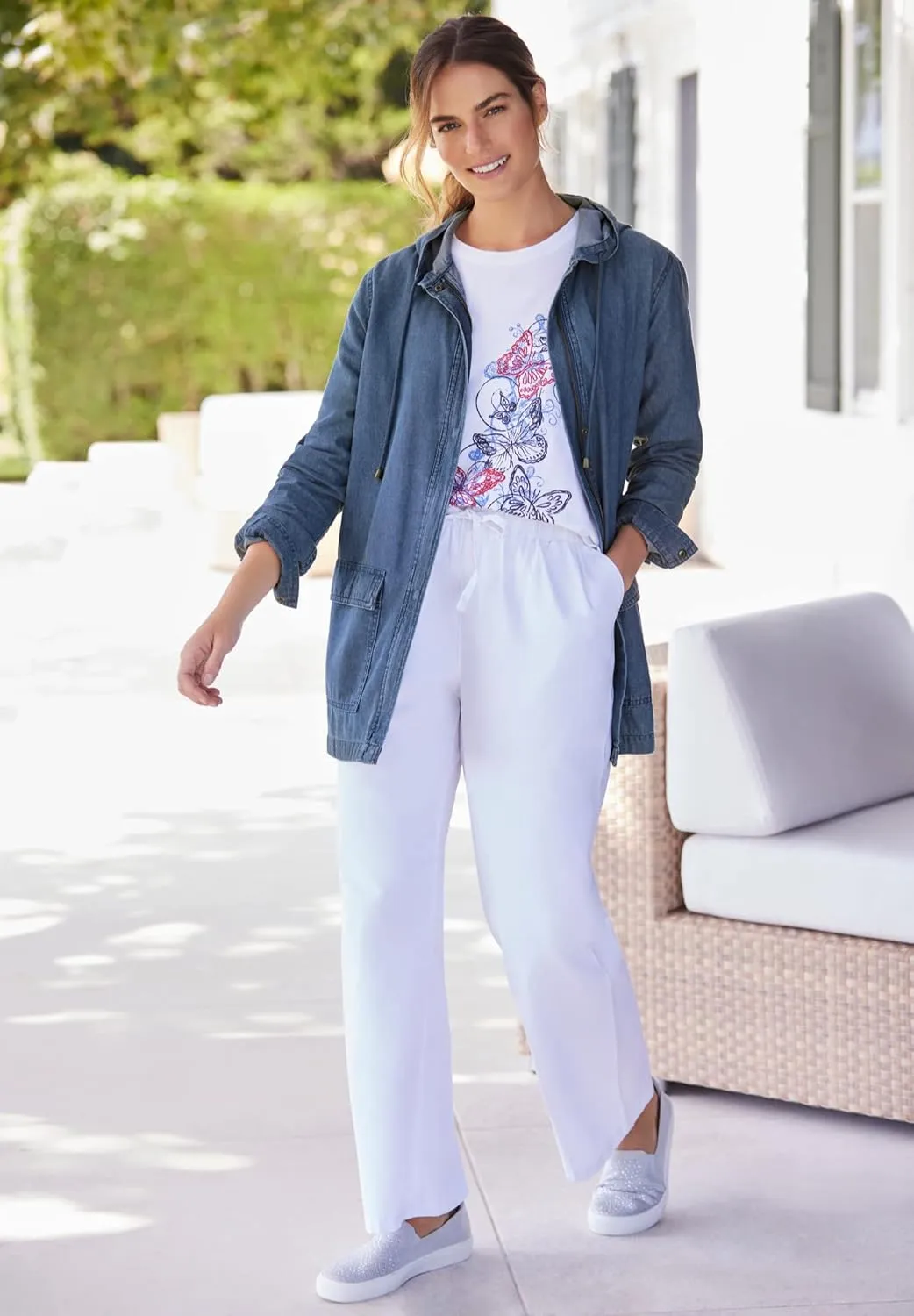 Woman Within Women's Plus Size Drawstring Denim Wide-Leg Denim Pant