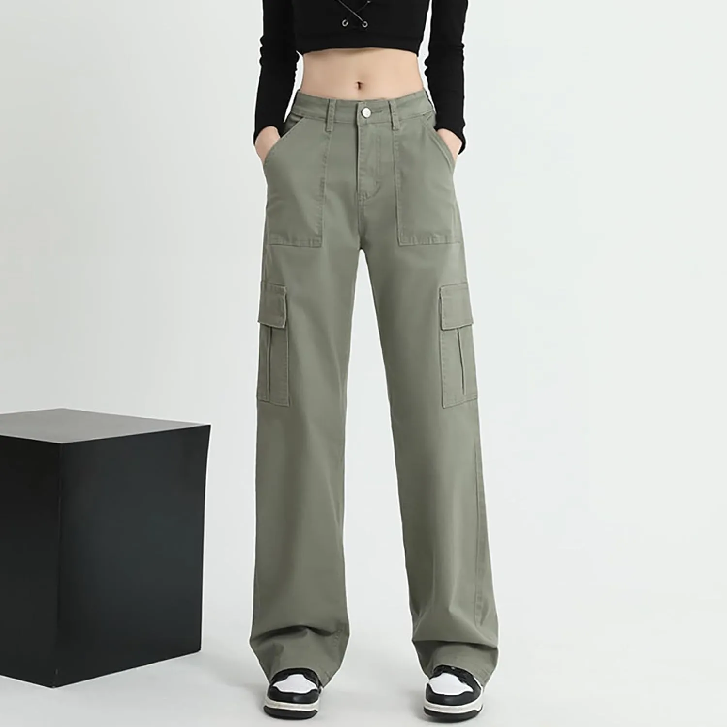 Women 2024 Baggy Parachute Pants Casual Cargo Pant Low Waist Loose Y2K Pants Multiple Pockets Jogger