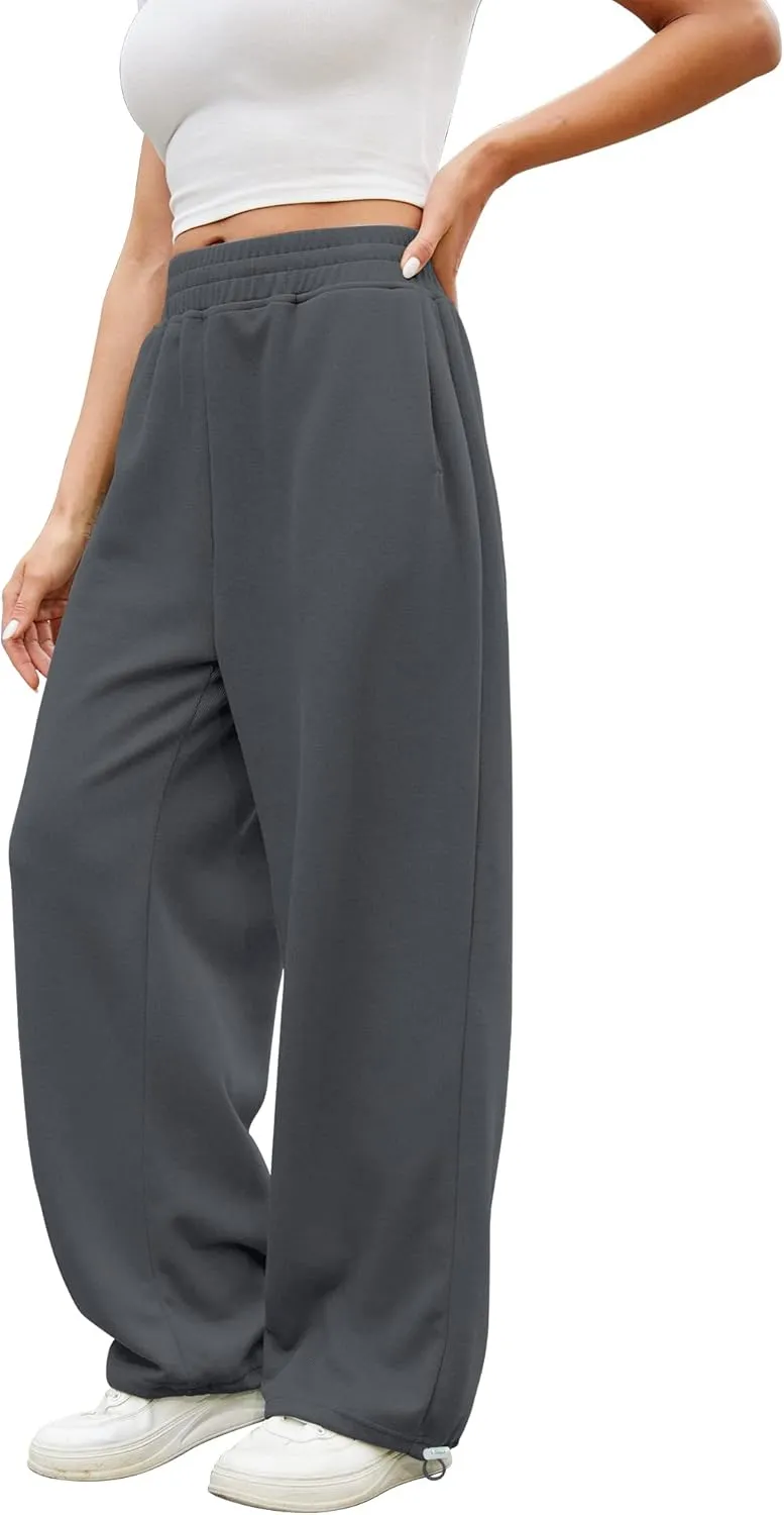 Women Baggy Sweatpants Casual Wide Leg Drawstring Athletic Fit Joggers Lounge Pants Trousers with Pockets 2024