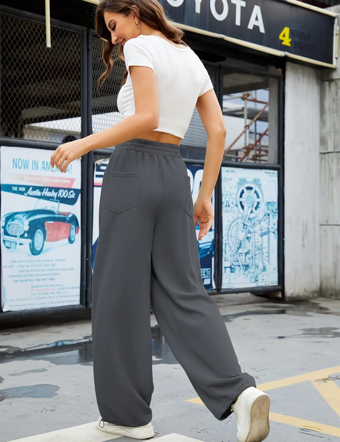 Women Baggy Sweatpants Casual Wide Leg Drawstring Athletic Fit Joggers Lounge Pants Trousers with Pockets 2024