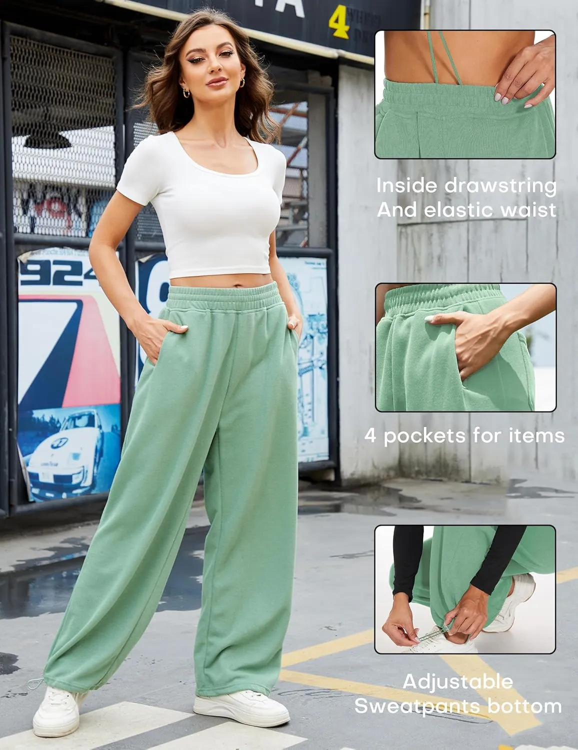 Women Baggy Sweatpants Casual Wide Leg Drawstring Athletic Fit Joggers Lounge Pants Trousers with Pockets 2024