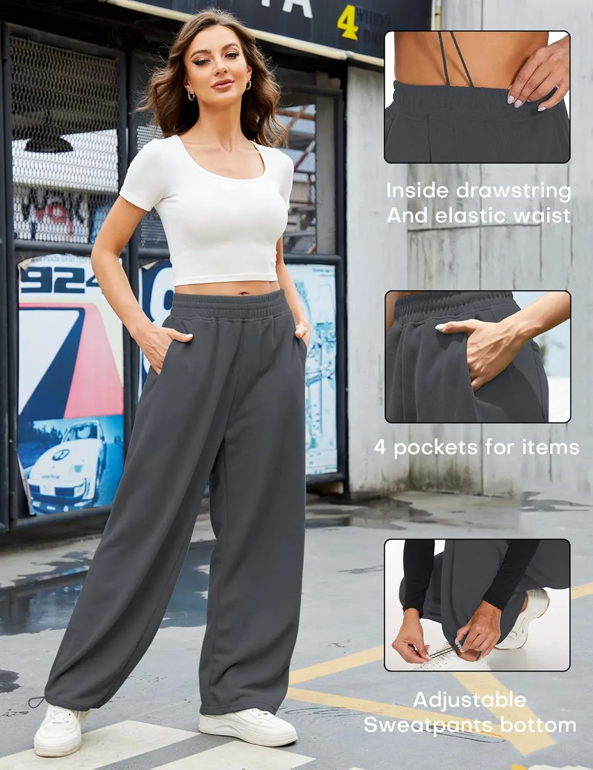 Women Baggy Sweatpants Casual Wide Leg Drawstring Athletic Fit Joggers Lounge Pants Trousers with Pockets 2024
