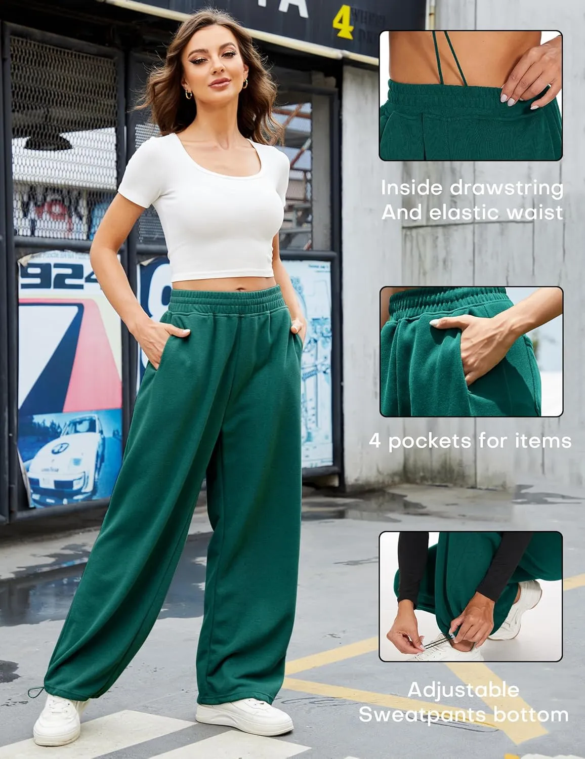 Women Baggy Sweatpants Casual Wide Leg Drawstring Athletic Fit Joggers Lounge Pants Trousers with Pockets 2024