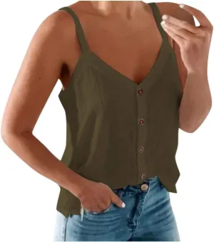 Women Button Down Tank Tops Loose Casual V Neck Strappy Summer Sleeveless Shirts Plus Size Blouses S-5X
