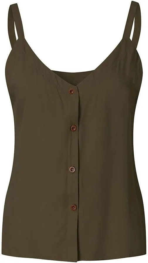 Women Button Down Tank Tops Loose Casual V Neck Strappy Summer Sleeveless Shirts Plus Size Blouses S-5X