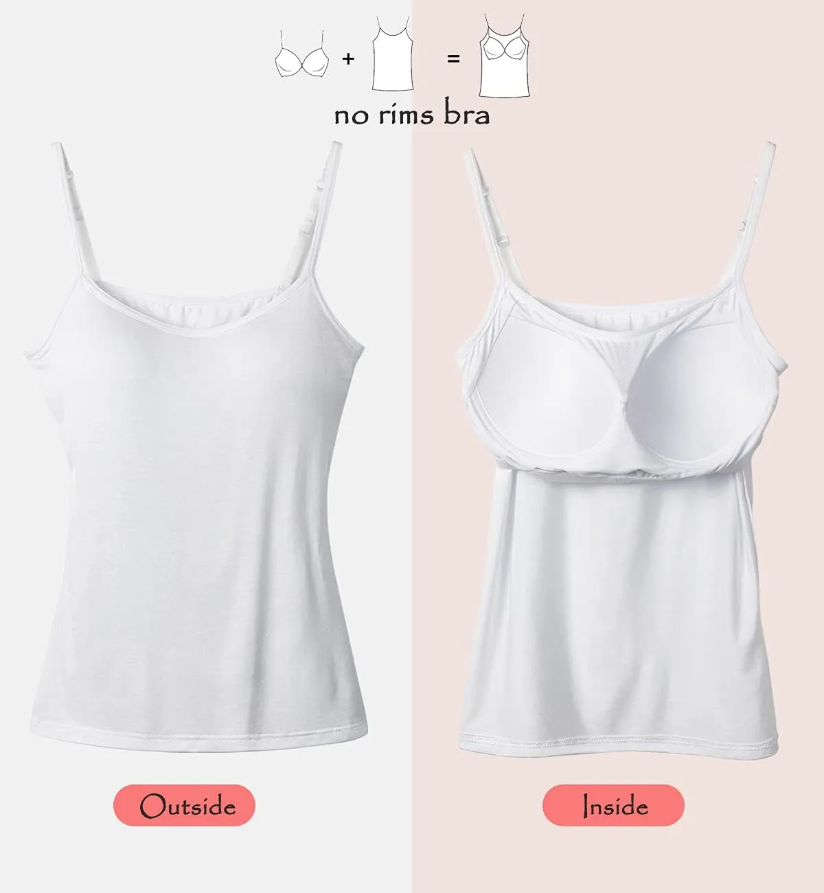 Women Camisole with Built in Bra, Adjustable Spaghetti Strap Cami Tanks Basic Padded Layering Yoga Top