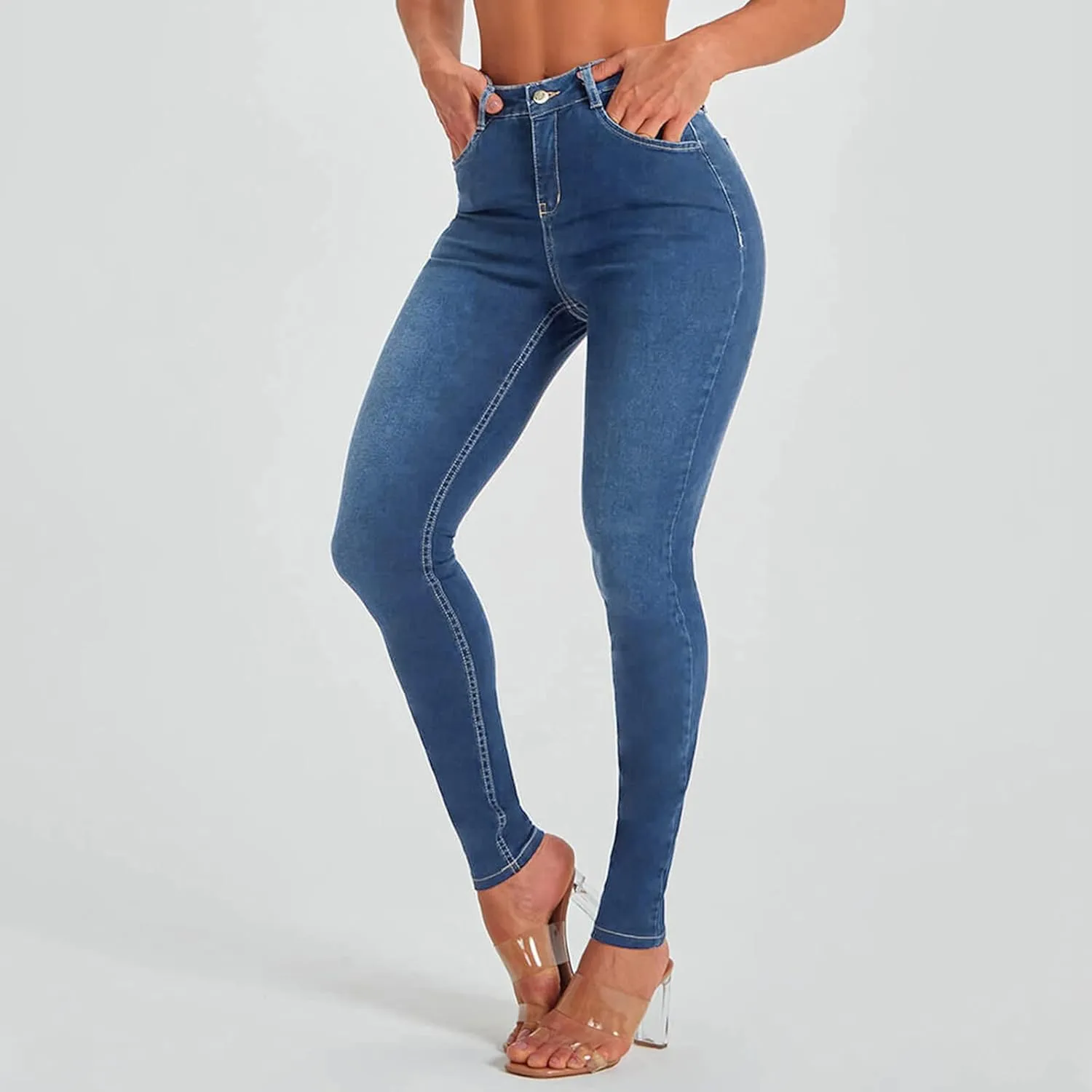 Women Curvy Slim Fit Butt Lifting Denim Skinny Jeans Pencil Denim Pants Petite Jeans Stretch Denim Pants