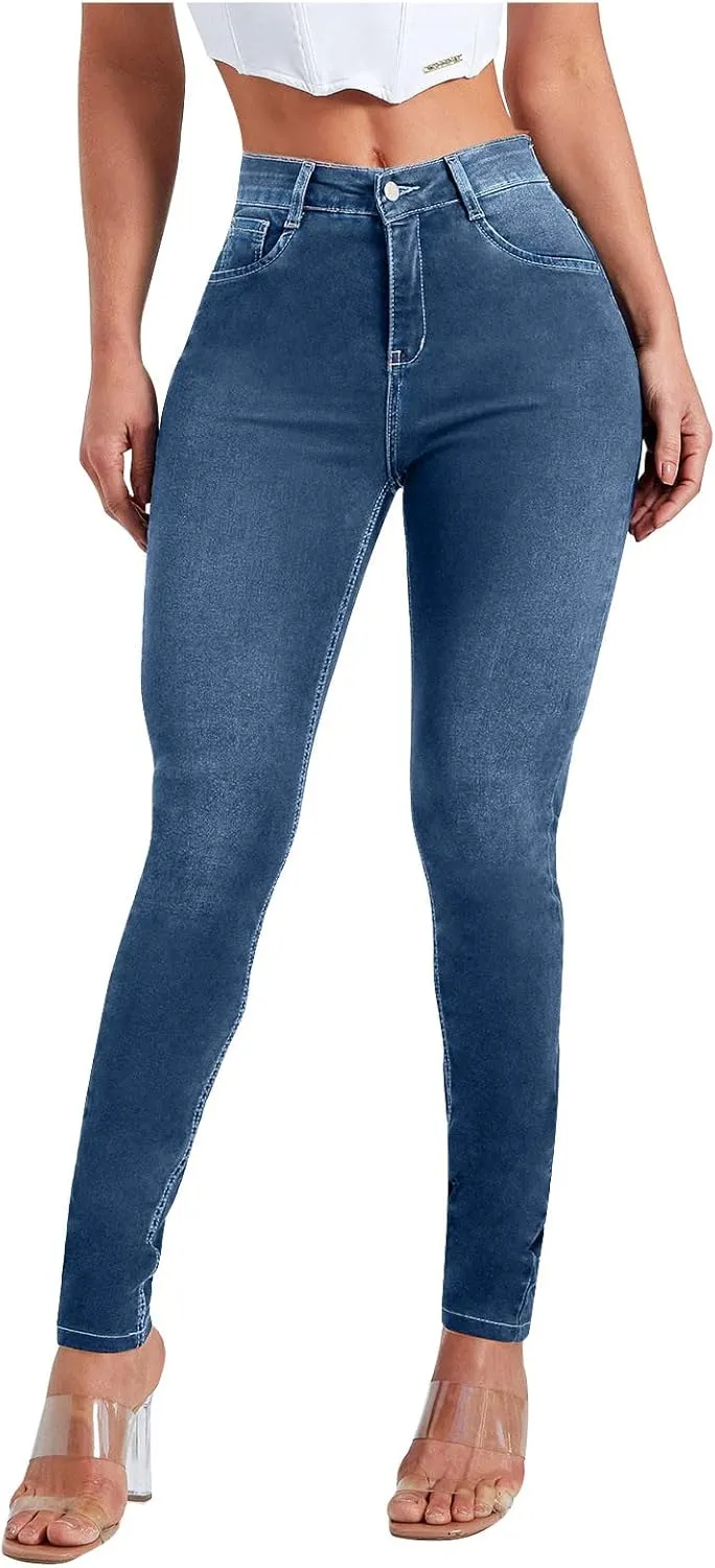 Women Curvy Slim Fit Butt Lifting Denim Skinny Jeans Pencil Denim Pants Petite Jeans Stretch Denim Pants