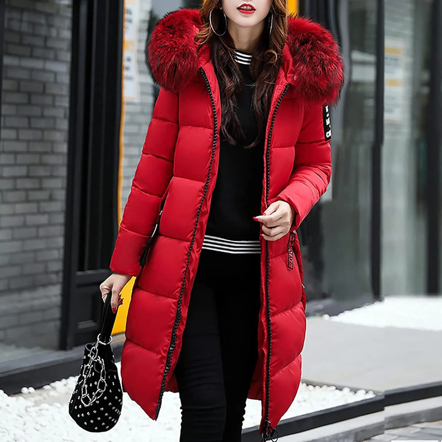 Women Down Puffer Coat Long Lightweight Jacket with Hood Bubble Coat Plus Size Quilted Parka Winter Hoodies