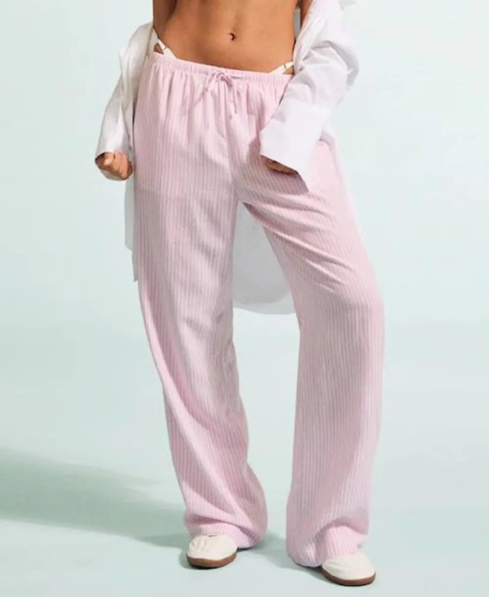 Women Drawstring Striped Pants High Waist Wide Leg Lounge Pants Casual Relaxed Fit Pajama Bottoms Y2k Streetwear