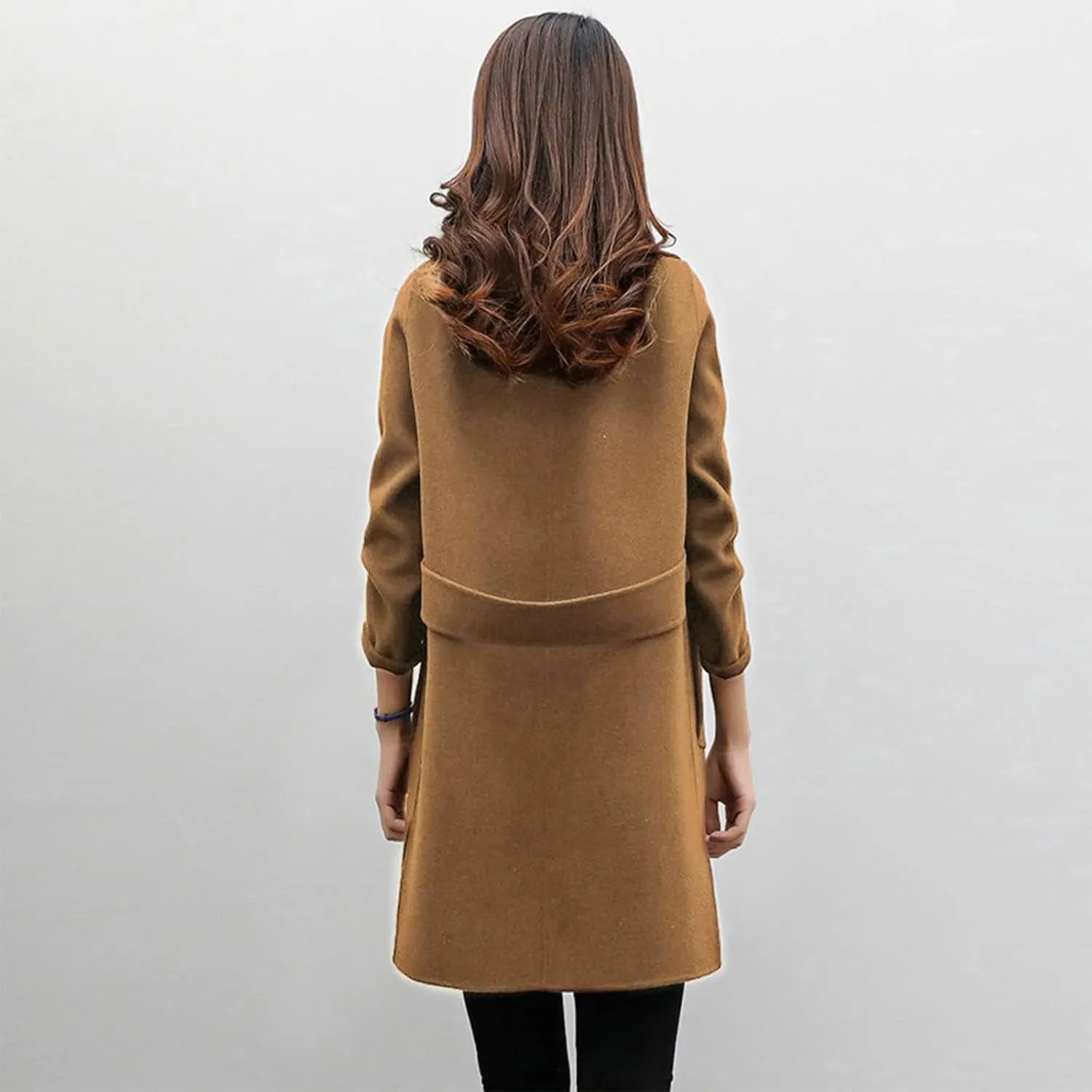 Women Lapel Double Breasted Long Trench Coat Lapel Collar Cardigan Outerwear Charming Fashion Warm Thick Peacoat Jacket