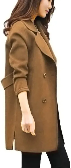 Women Lapel Double Breasted Long Trench Coat Lapel Collar Cardigan Outerwear Charming Fashion Warm Thick Peacoat Jacket