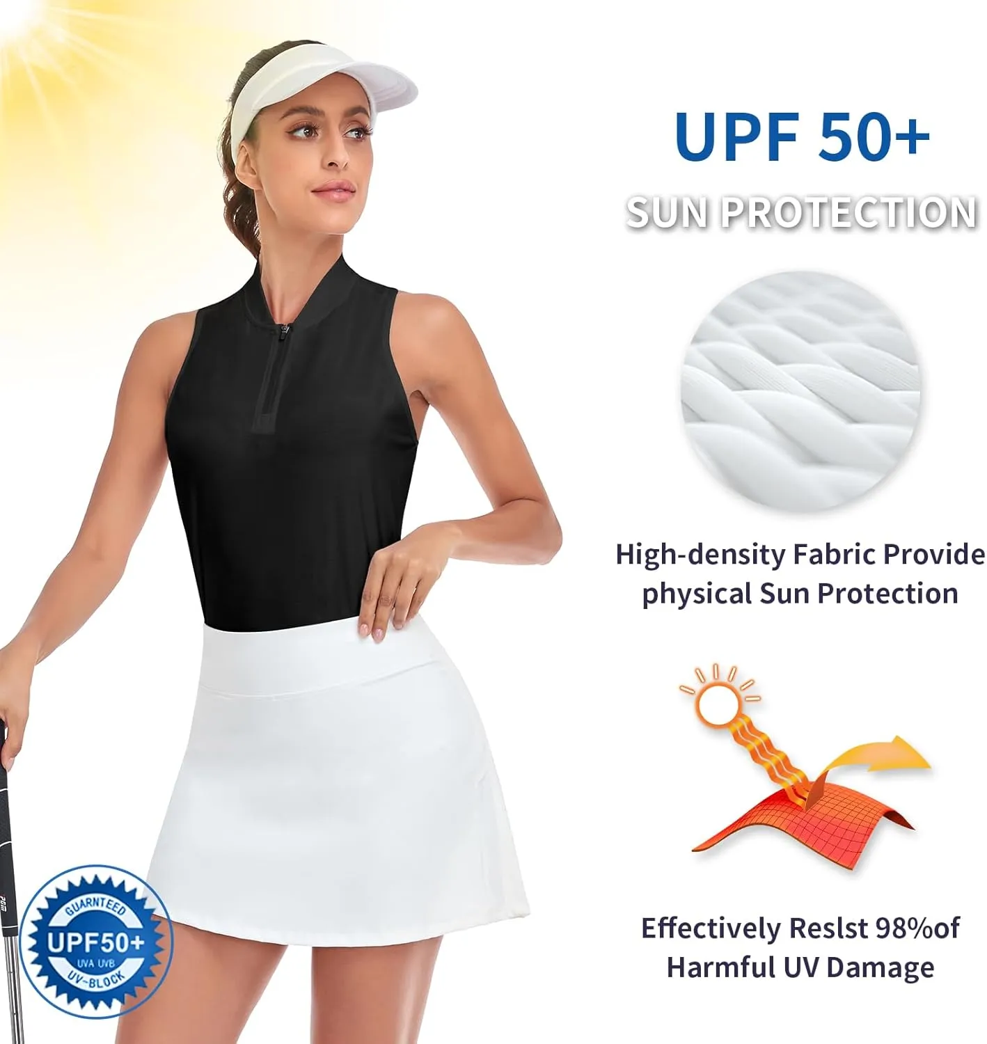 Women Racerback Sleeveless Golf Polo Shirts Collarless Tennis Tops Quick Dry Athletic Tank Tops