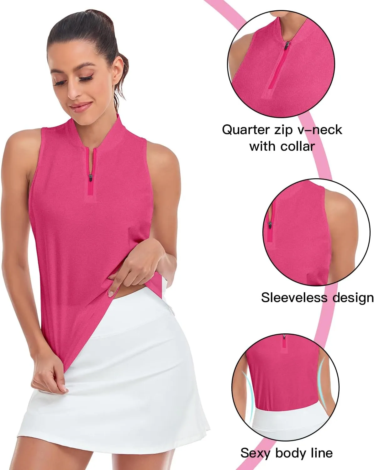 Women Racerback Sleeveless Golf Polo Shirts Collarless Tennis Tops Quick Dry Athletic Tank Tops