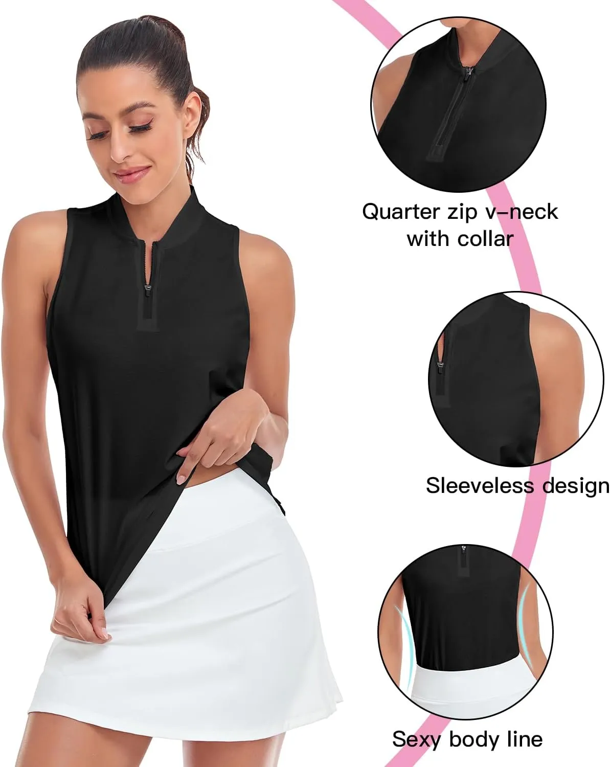 Women Racerback Sleeveless Golf Polo Shirts Collarless Tennis Tops Quick Dry Athletic Tank Tops