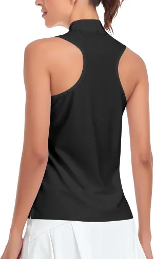 Women Racerback Sleeveless Golf Polo Shirts Collarless Tennis Tops Quick Dry Athletic Tank Tops