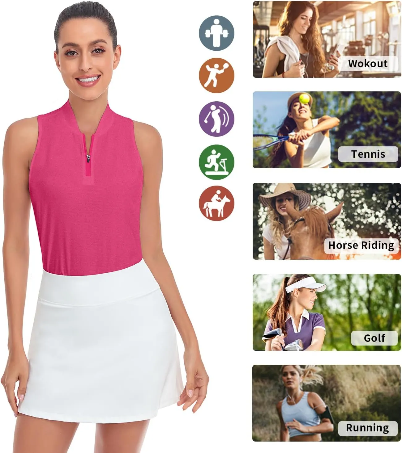 Women Racerback Sleeveless Golf Polo Shirts Collarless Tennis Tops Quick Dry Athletic Tank Tops