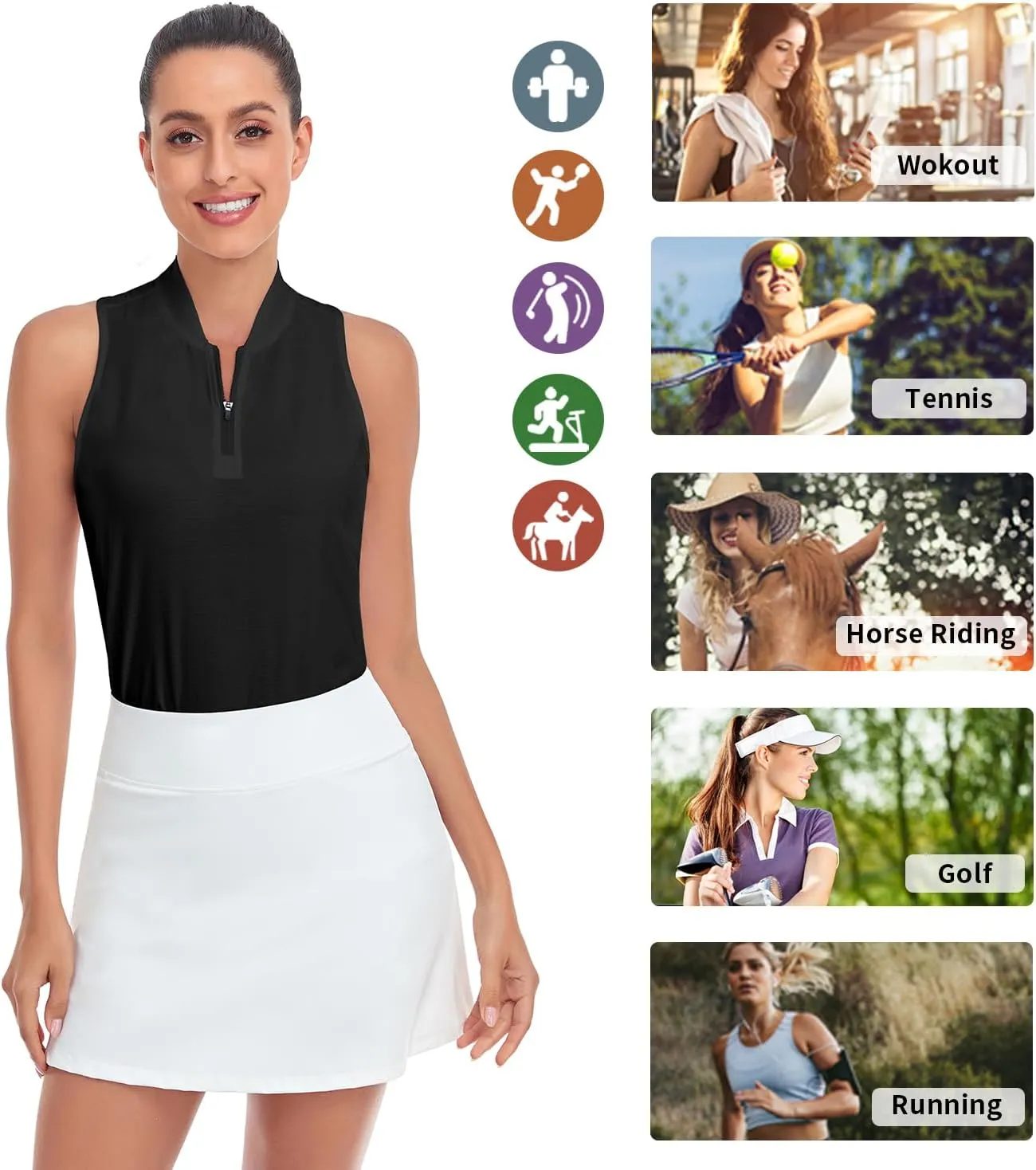 Women Racerback Sleeveless Golf Polo Shirts Collarless Tennis Tops Quick Dry Athletic Tank Tops