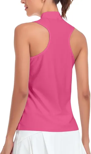 Women Racerback Sleeveless Golf Polo Shirts Collarless Tennis Tops Quick Dry Athletic Tank Tops