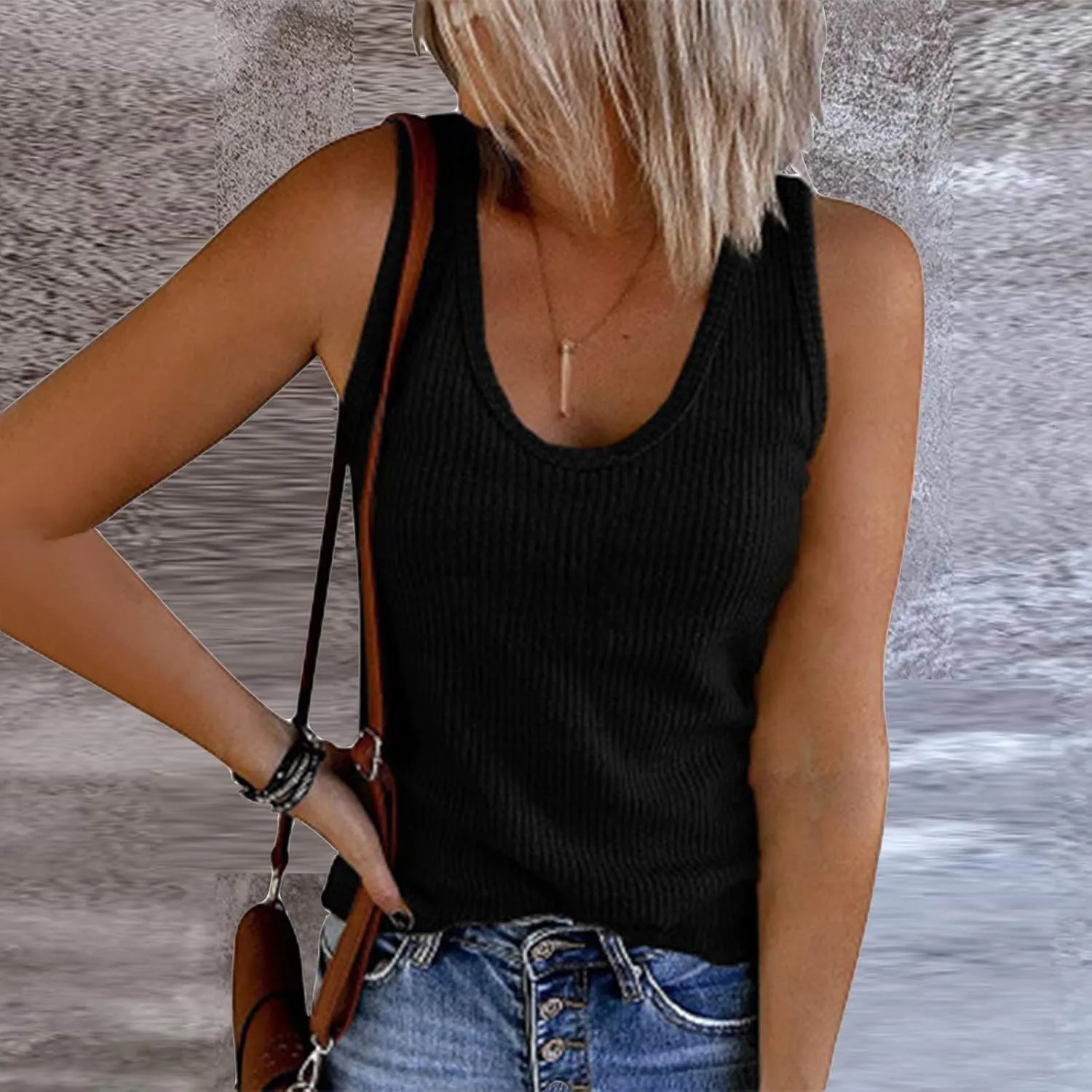 Women Ribbed Summer Tank Tops U-Neck Sleeveless Fitted Basic Cami Tee Shirts Ladies Travel Vacation Outfits